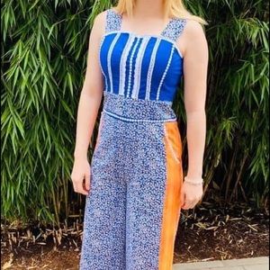 Handmade size small blue and orange floral jumpsuit
